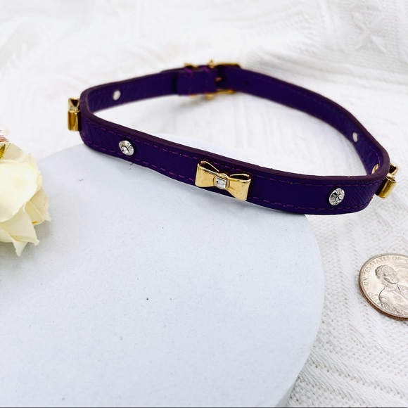 Henri Bendel Collection Purple Leather Gold Bow Crystal Logo Wrap Bracelet - Picture 2 of 6